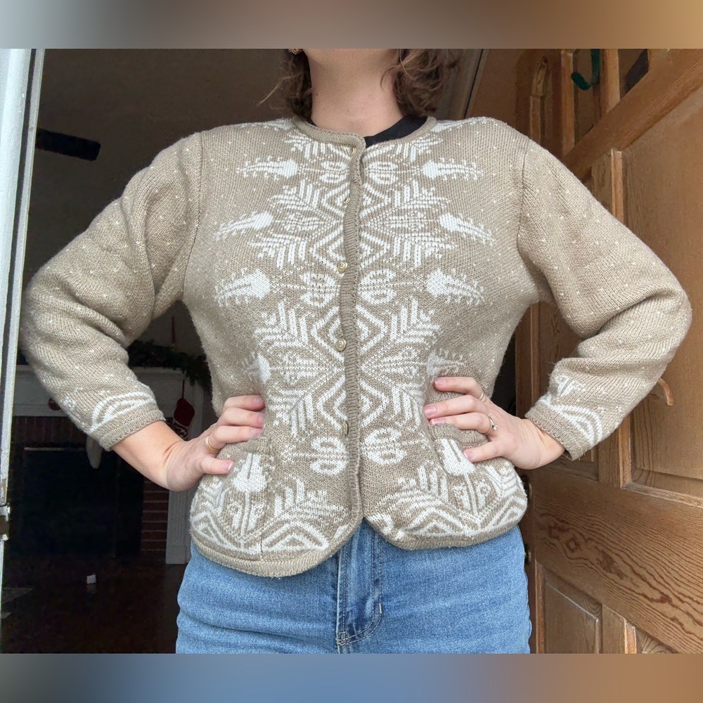 Vintage Cream Fair Isle Sweater Cropped Size Small